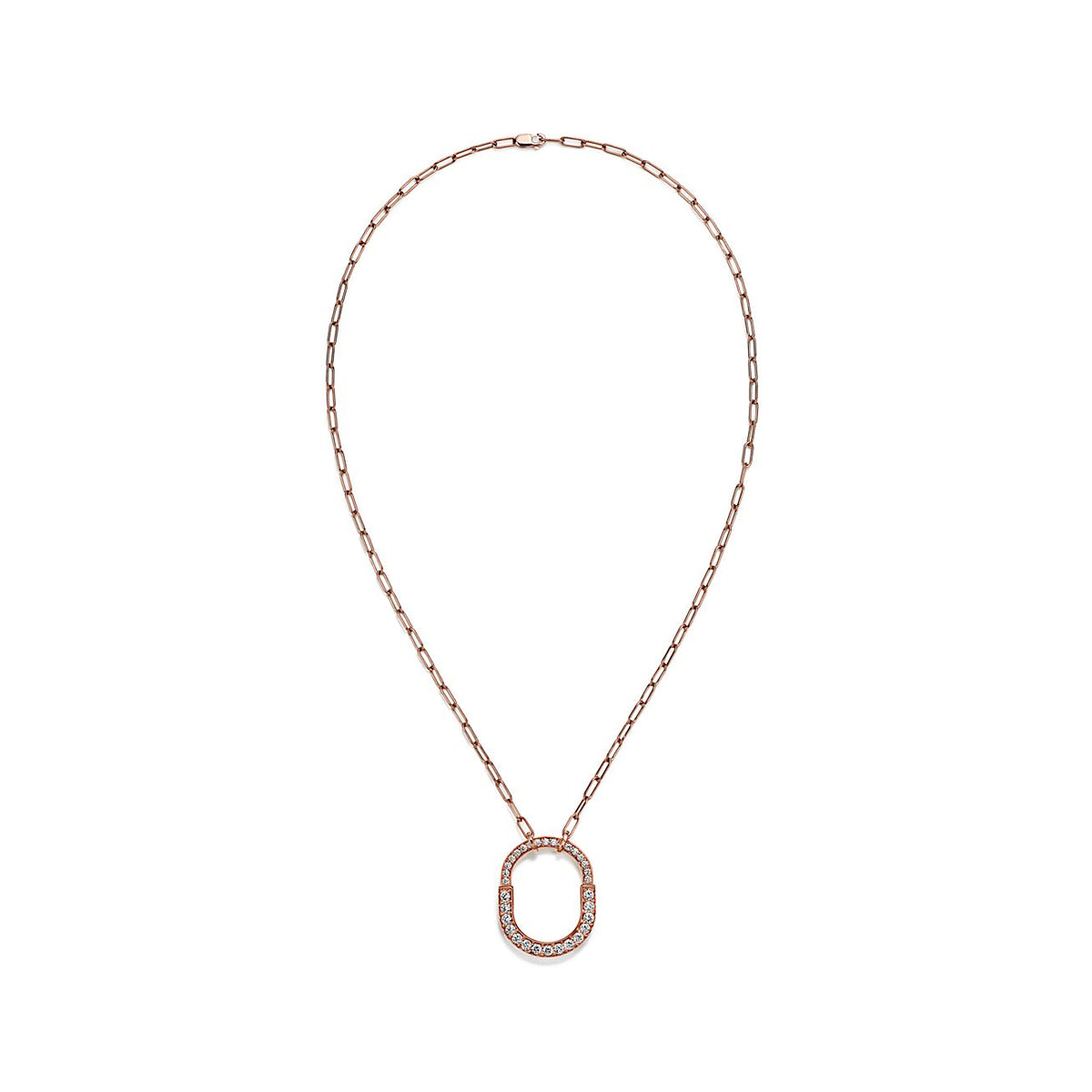 Tiffany Lock Pendant Pave Diamonds 18K Gold Necklace