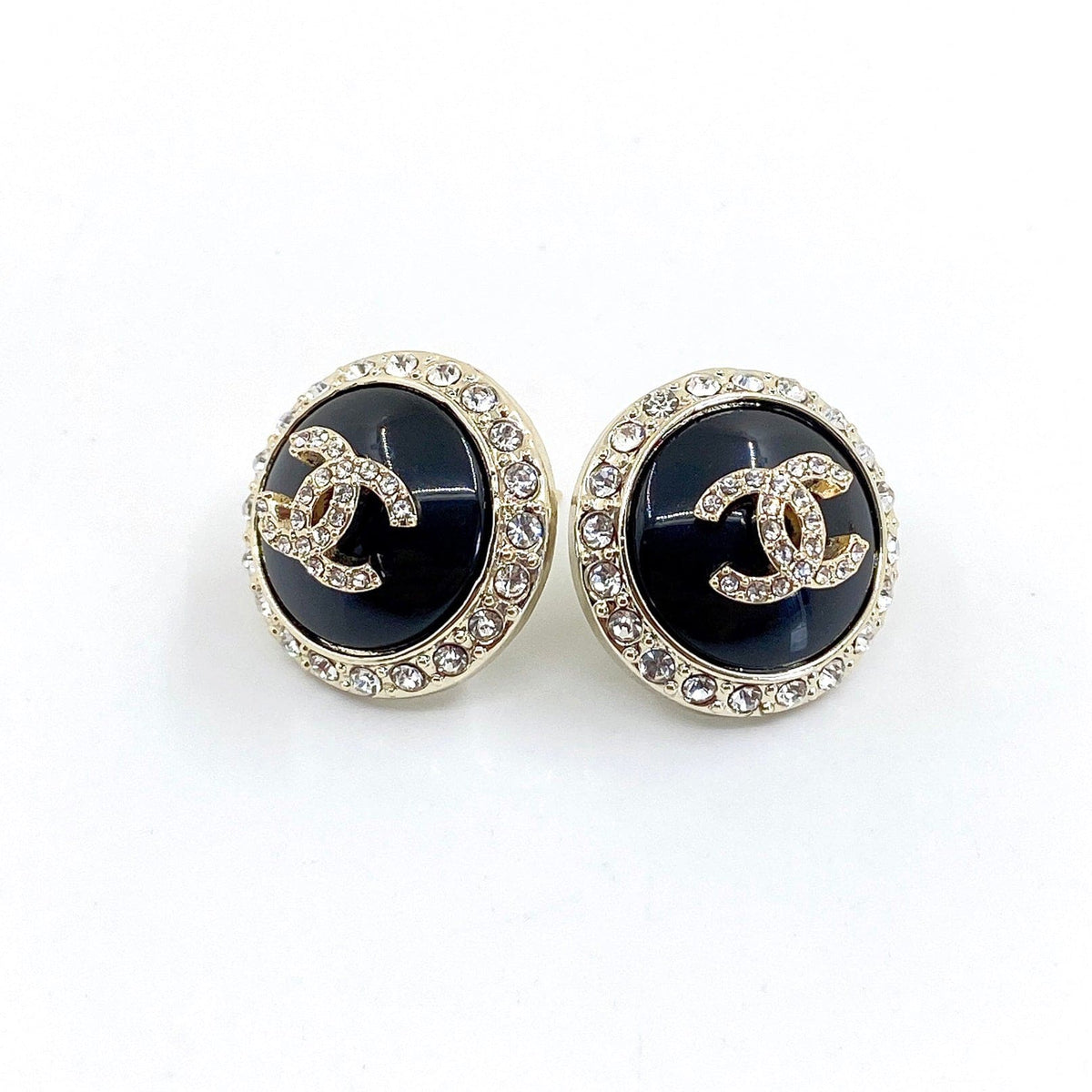 Chanel Black Crystal 18K Gold Earrings