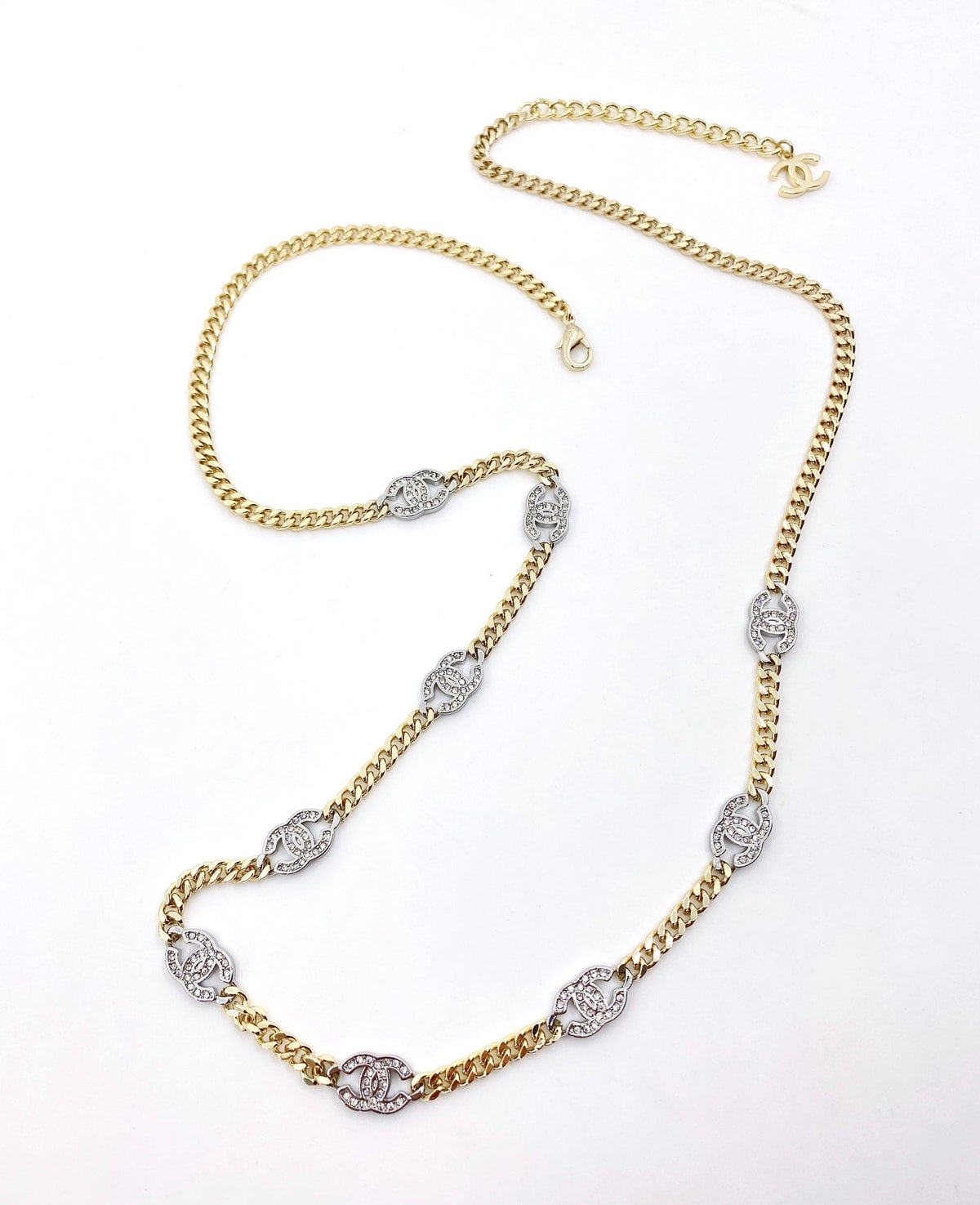 Chanel Crystal Chain Link 18K Gold Necklace