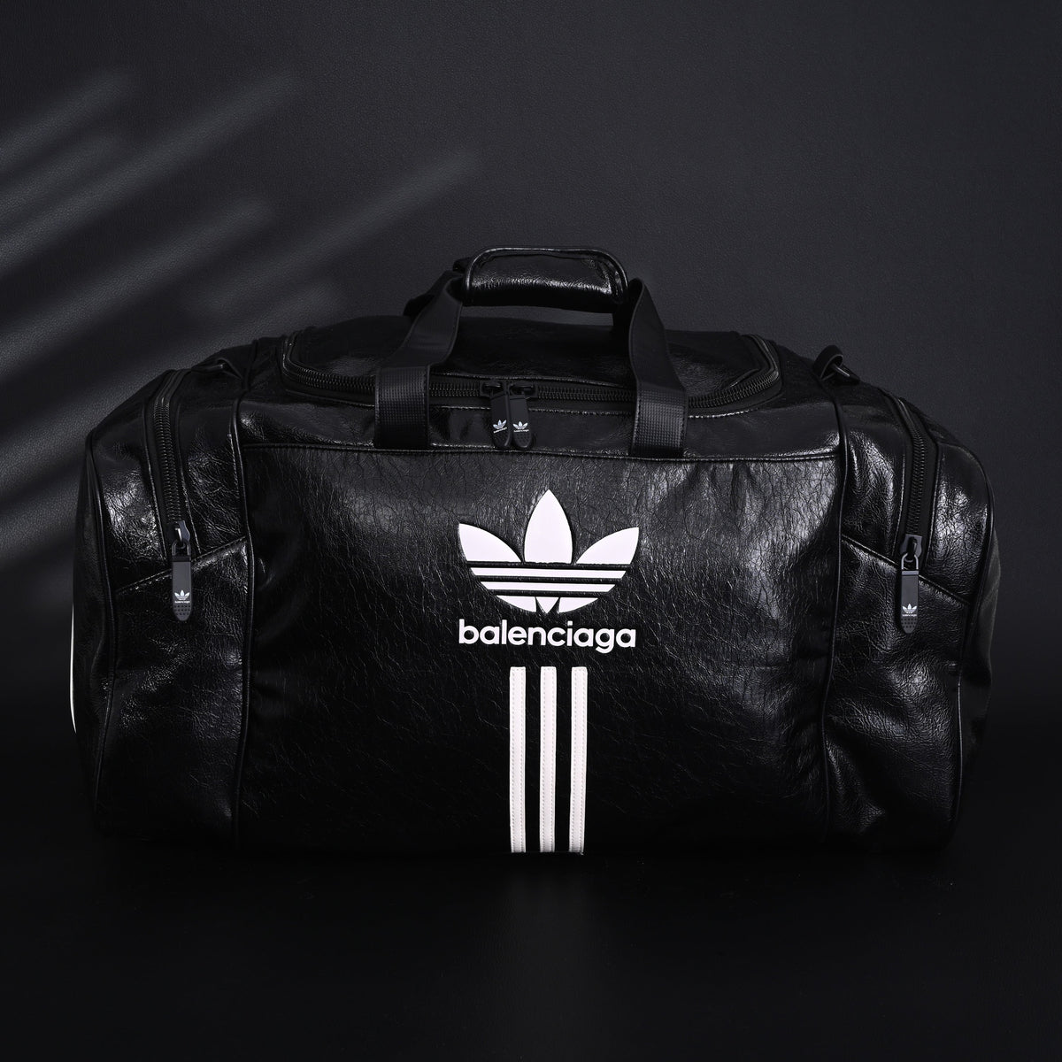 Balenciaga x adidas Large Duffel Travel Bag - Black with Trefoil Logo and Triple Stripes