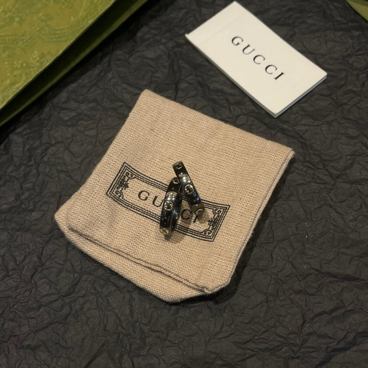 Gucci Double Icon Black Corundum 18K Gold Ring