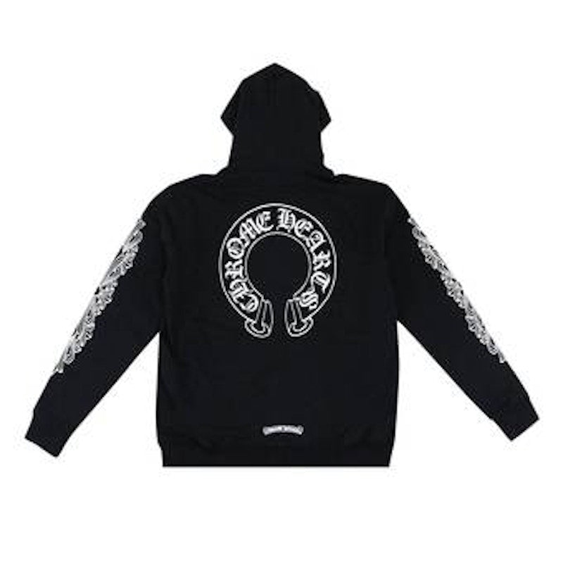 Chrome Hearts Horseshoe Floral Cross Sleeve Zip Up Hoodie Black/White