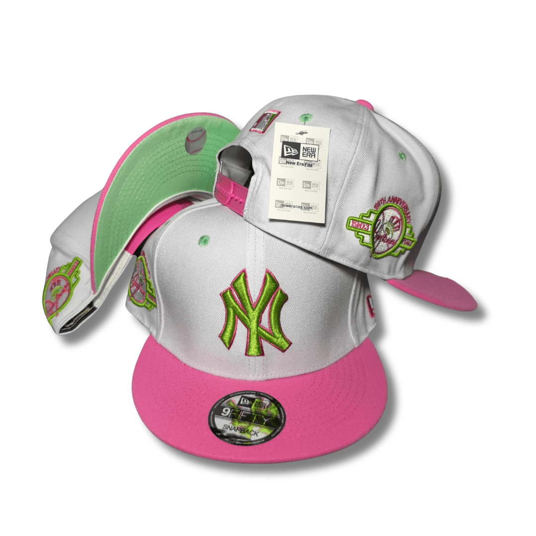 New York Yankees 9FIFTY with Green and Pink Accents White and Pink Snapback Cap