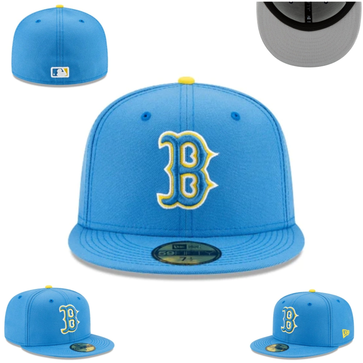 Boston Fitted Hat - Sky Blue with Yellow Logo and Gray Undervisor