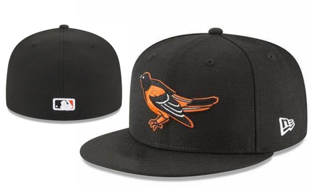 Baltimore Orioles Fitted Hat - Black with Orange Bird Logo