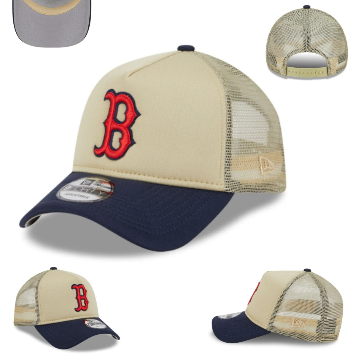 Boston Red Sox Trucker Cap with Mesh Back - Beige and Navy Blue