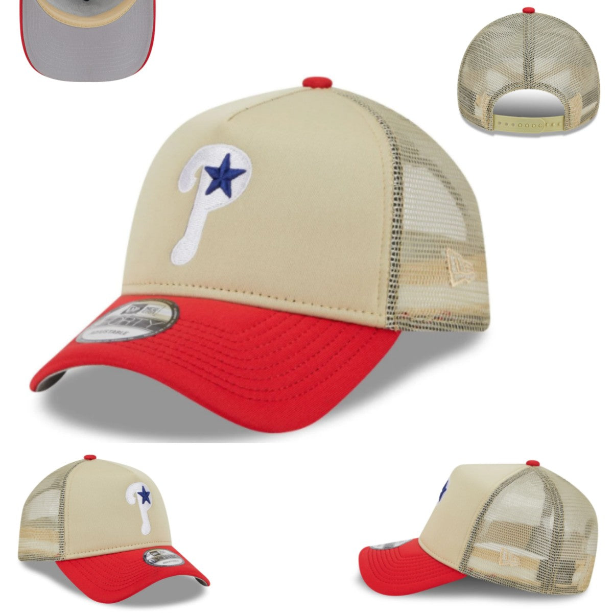Philadelphia Phillies Retro Trucker Hat - Beige and Red with Mesh Back