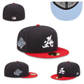Atlanta Braves World Series Fitted Hat with Red Brim and Light Blue Underbrim - Black