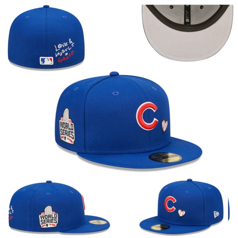 Chicago Cubs 2016 World Series Fitted Hat with "Love & Hustle Game" Embroidery - Royal Blue