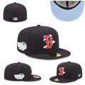 Boston Red Sox World Series Fitted Hat with Light Blue Underbrim and Cloud Detailing - Black
