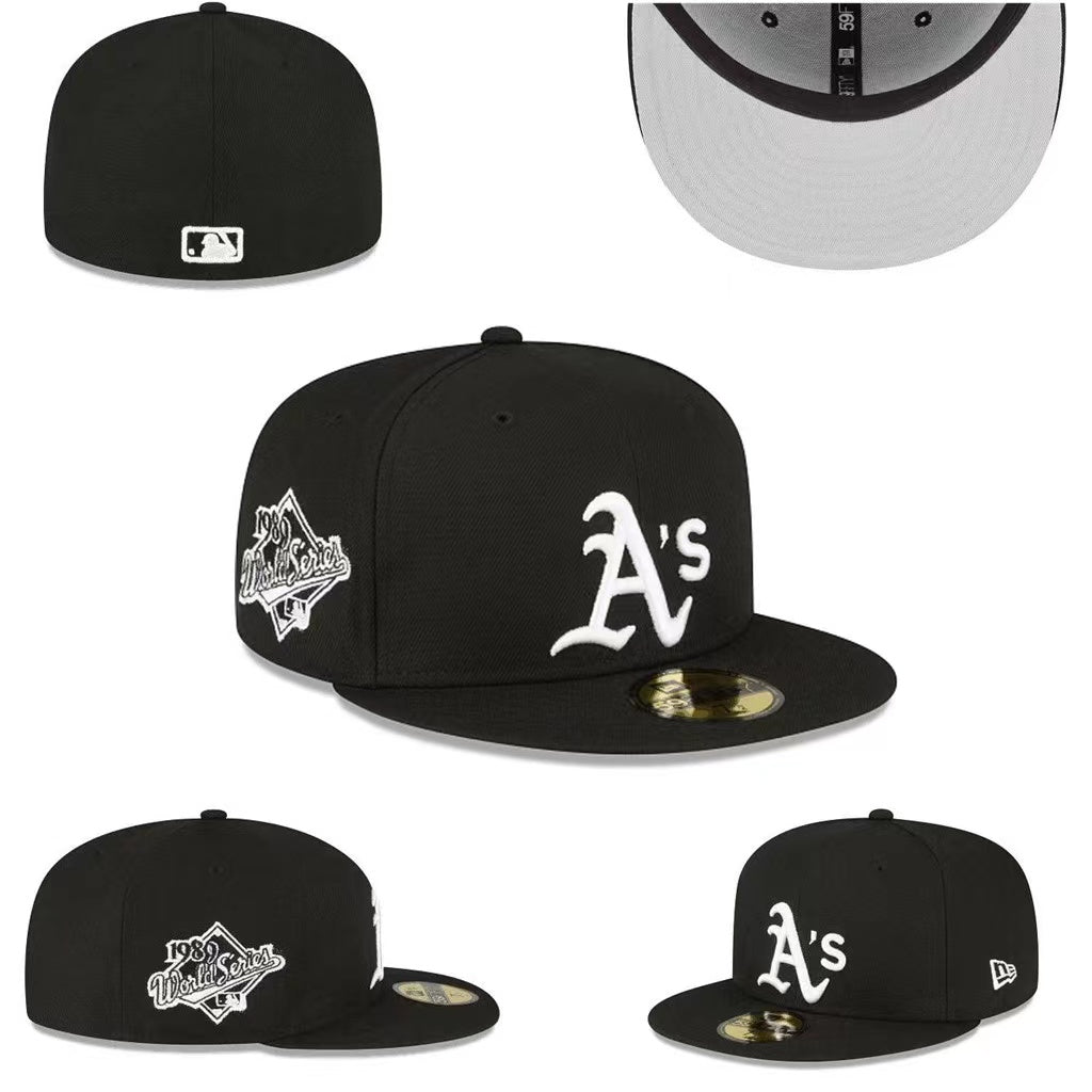 Oakland Athletics 1989 World Series Fitted Hat with Gray Underbrim - Black