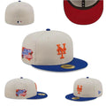 New York Mets 1986 World Series Fitted Hat with Blue Brim and Red Underbrim - Off-White