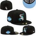 Chicago White Sox 2005 World Series Fitted Hat with Floral Embroidery and Blue Underbrim - Black