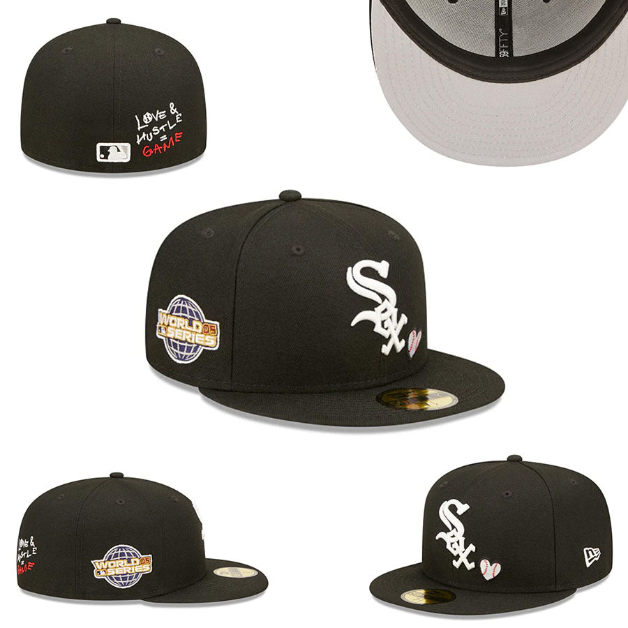 Chicago White Sox Love & Hustle 2005 World Series 59FIFTY Hat - Black with Heart Embroidery