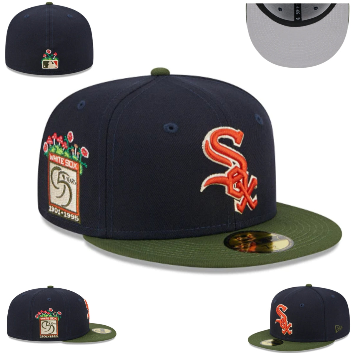 Chicago White Sox 59FIFTY 95th Anniversary Floral Embroidered Hat - Navy and Olive
