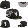 Chicago White Sox Fitted MLB Hat with Embroidered Logo and Script Design - Black