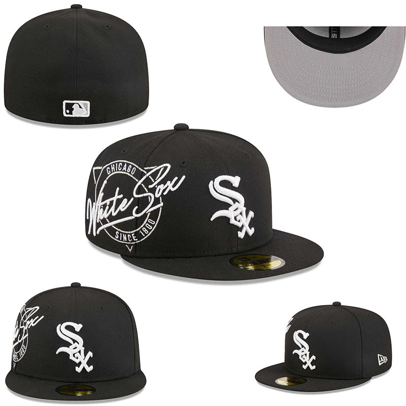 Chicago White Sox Fitted MLB Hat with Embroidered Logo and Script Design - Black