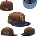 Chicago White Sox Fitted MLB Hat with Comiskey Park Patch and Blue Brim - Brown