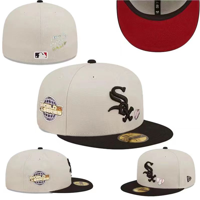 Chicago White Sox Fitted MLB Hat with 2005 World Series Patch and Red Underbrim - Cream