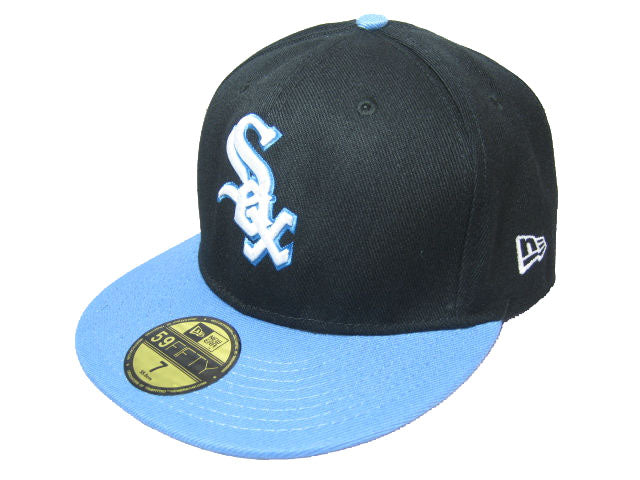 Chicago White Sox Fitted MLB Hat with Light Blue Brim - Black