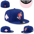 Philadelphia Phillies Fitted MLB Hat with Floral Accent and Pink Underbrim - Royal Blue