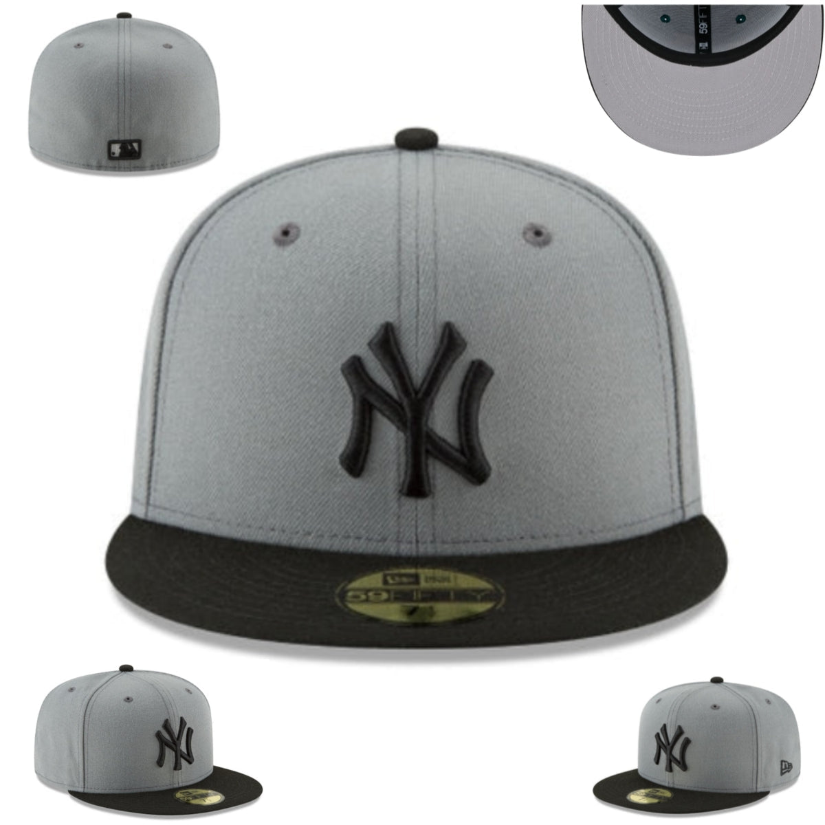 New York Yankees 59FIFTY Hat in Gray and Black with Minimalist Design