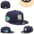 New York Yankees Snapback Hat with Mint and Beige Embroidered Logo - Navy Blue