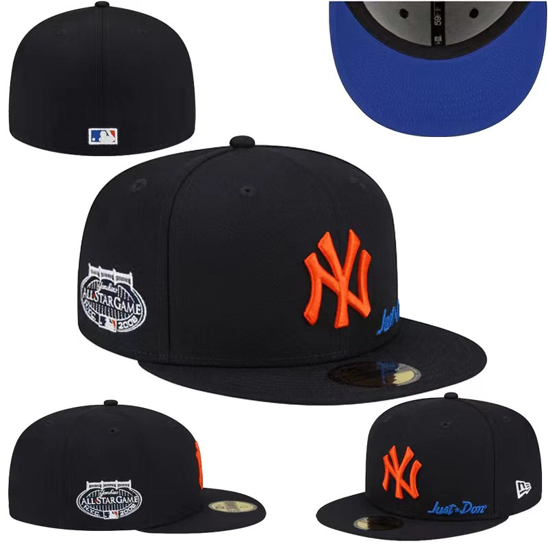New York Yankees 59FIFTY Hat with All-Star Game Patch and Orange Logo - Black