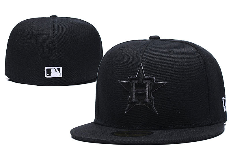 Houston Astros Blackout Fitted Cap with Embroidered Star and H Logo - MLB Baseball Hat