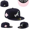 Atlanta Braves Floral Embroidered Fitted Hat - Pink and Navy Edition