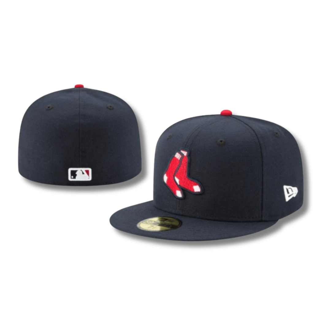 Boston Red Sox Fitted Hat with Classic Red Socks Logo - Navy Blue