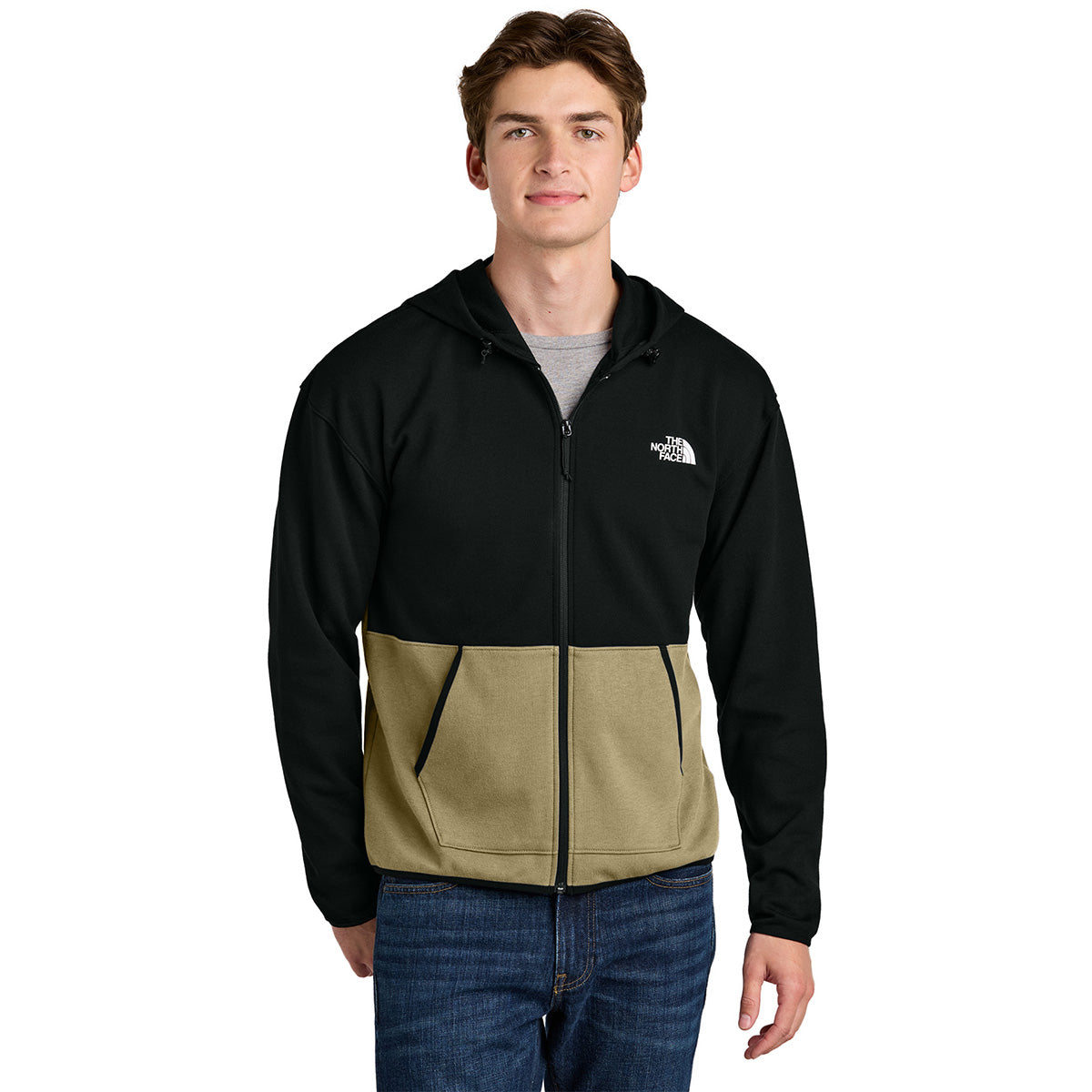 The North Face Men's Khaki Stone/TNF Black Double-Knit Full-Zip Hoodie