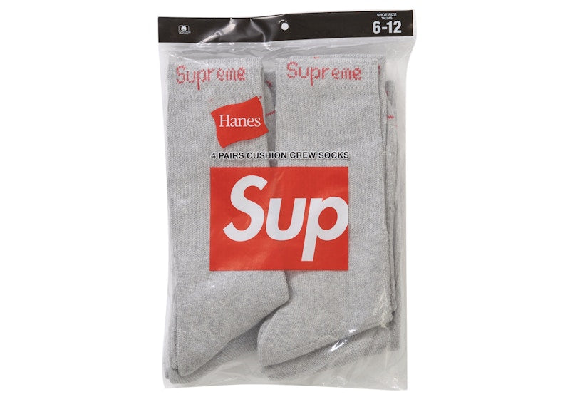 Supreme Hanes Crew Socks (4 Pack) Heather Grey