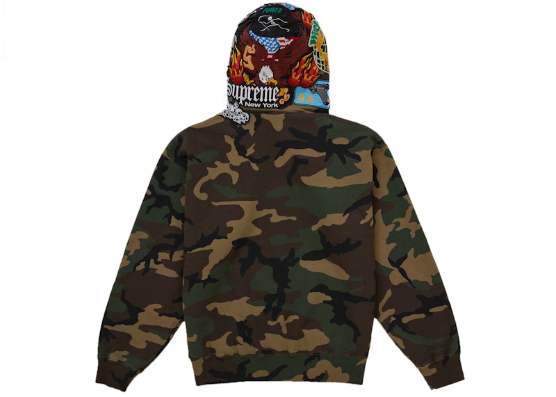 Supreme Patches Zip Up Hooded Sweatshirt Woodland Camo
