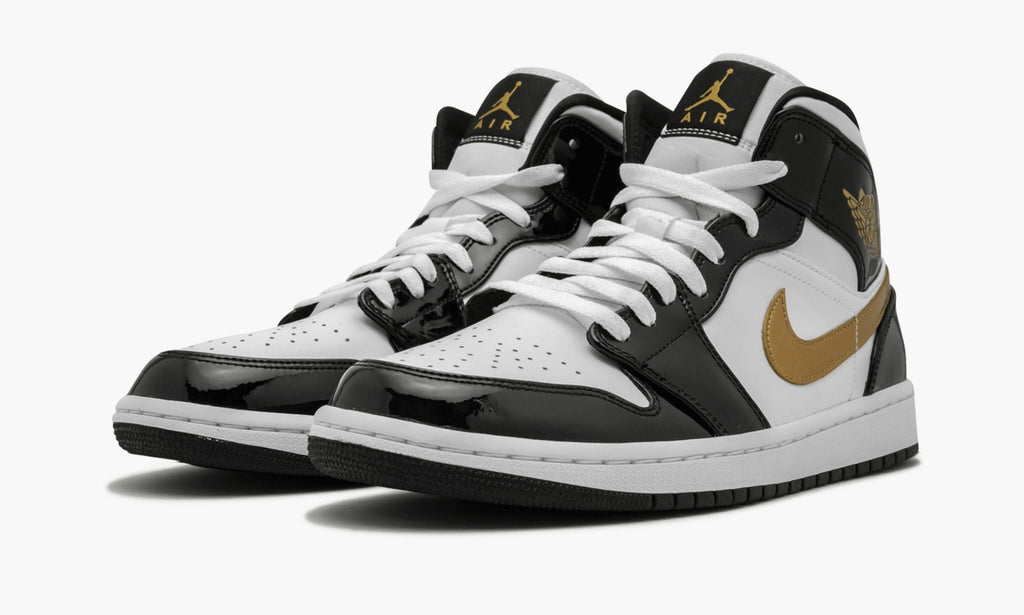 Air Jordan 1 Mid SE Black Gold Patent Leather Sneakers