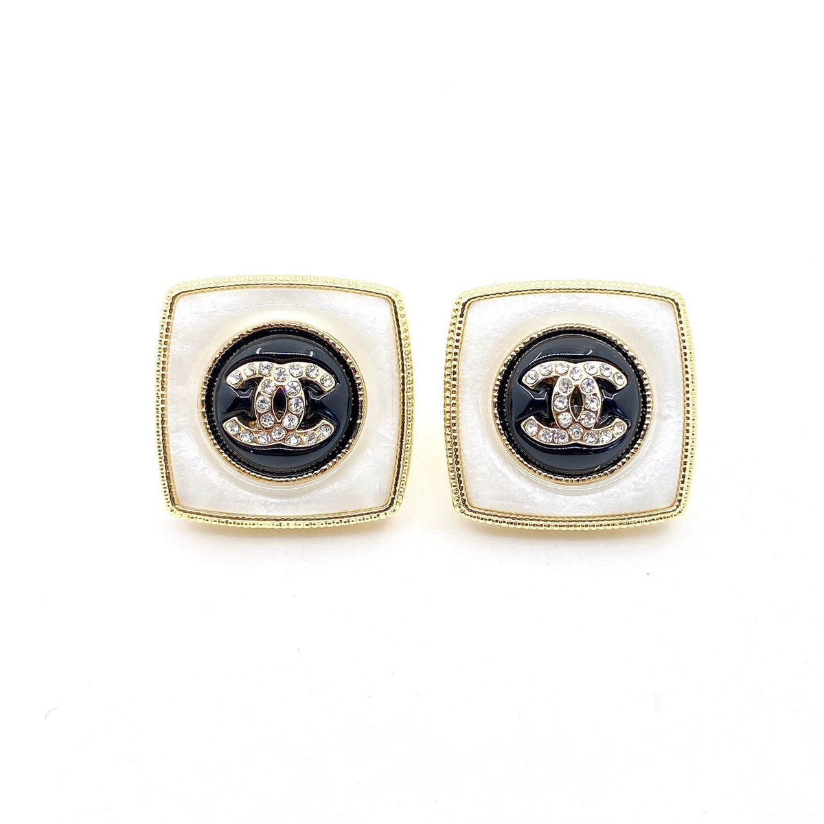 Chanel Pearl Square 18K Gold Earrings
