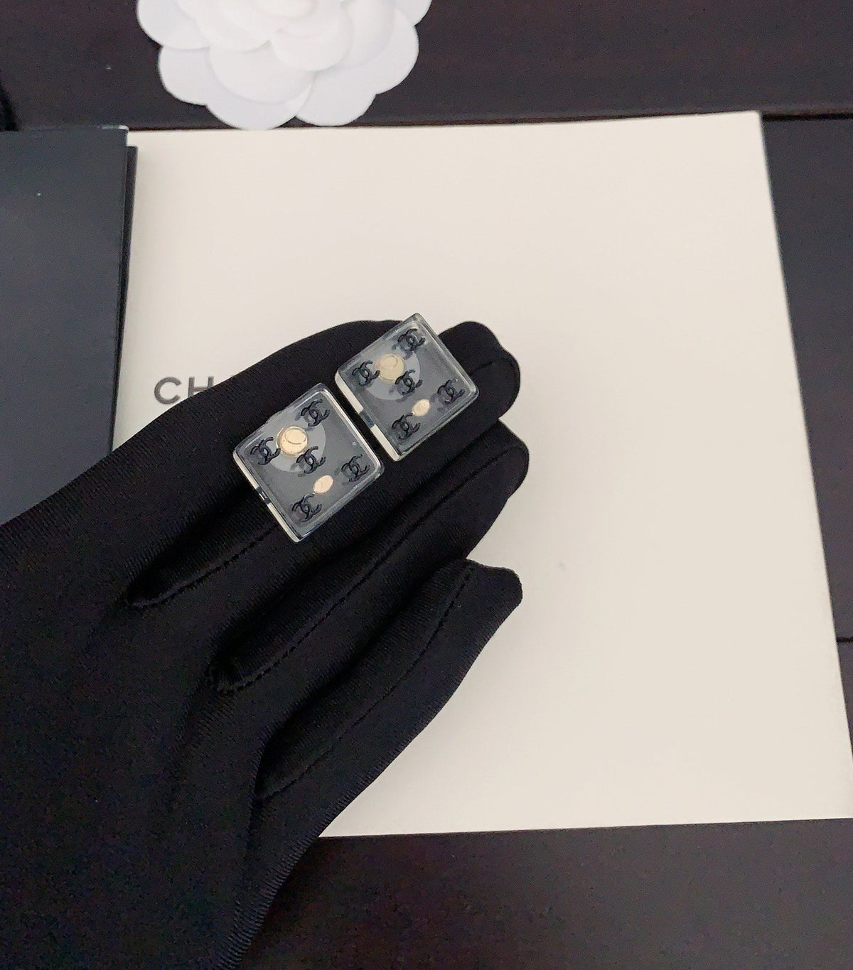 Chanel Transparent Resin 18K Gold Earrings