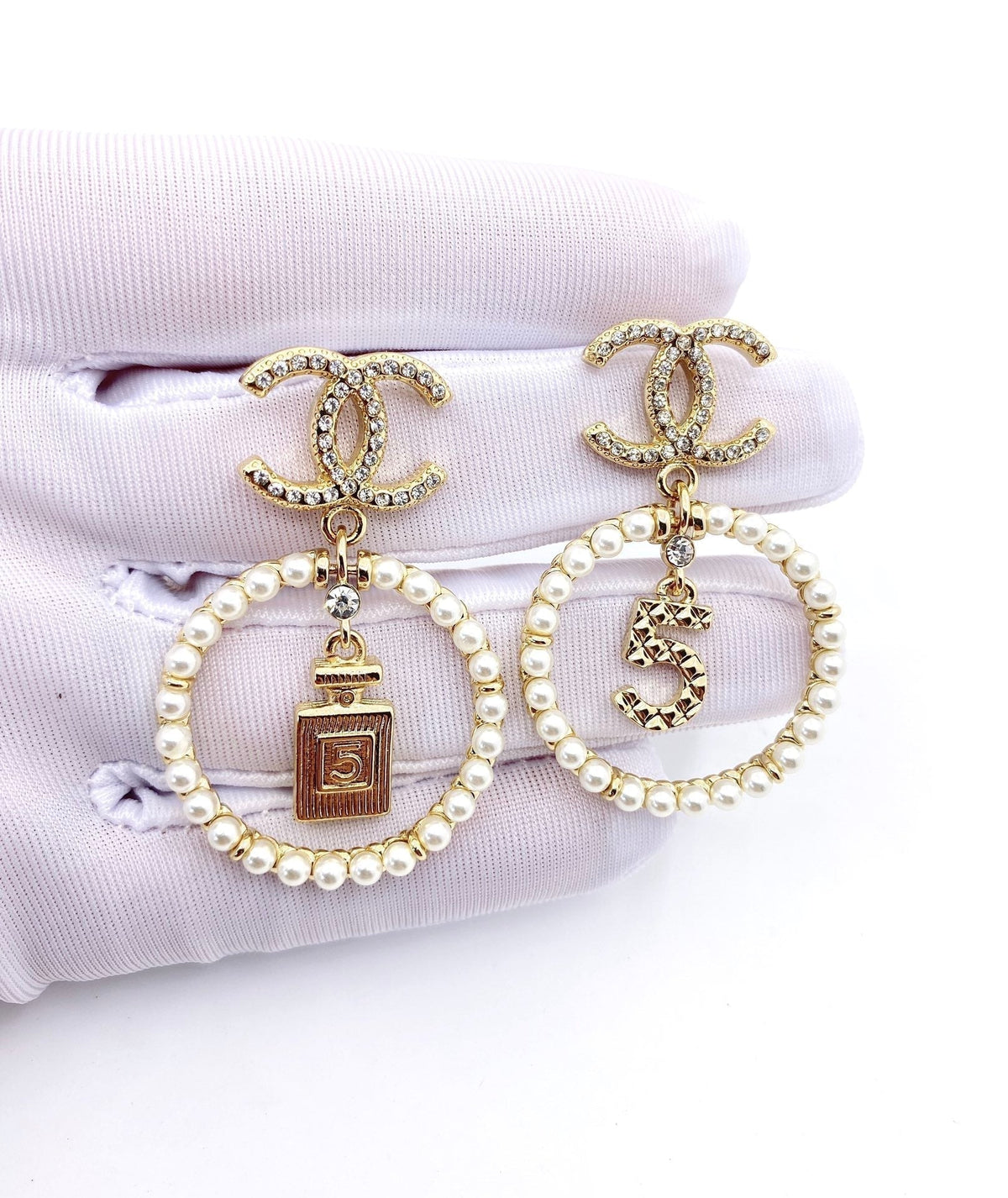 Chanel No.5 Perfume Bottle 18K Gold Earrings