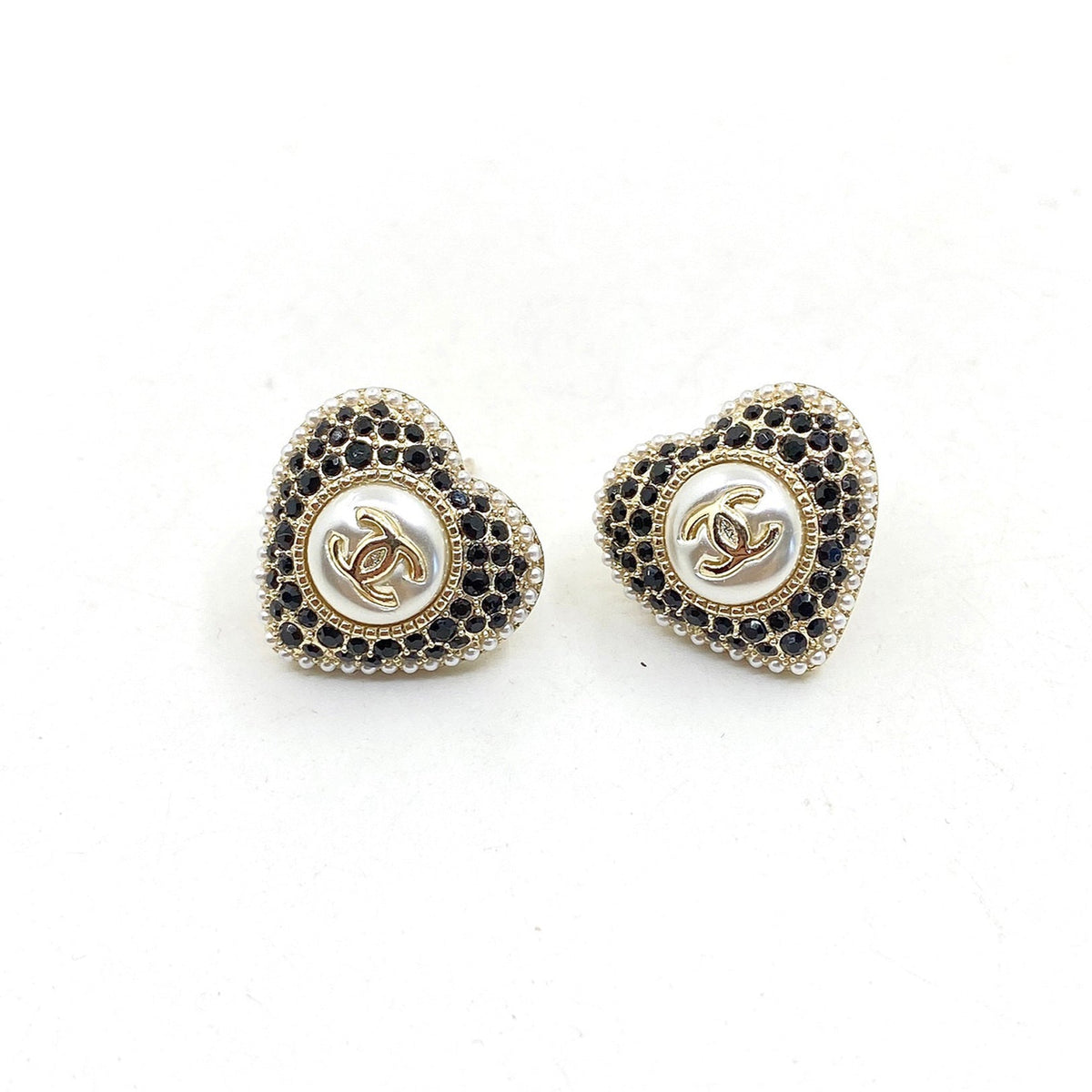 Chanel Heart Crystals 18K Gold Earrings