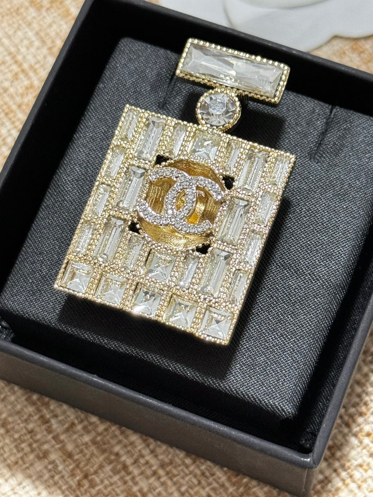 Chanel Perfume Bottle Crystals 18K Gold Brooch