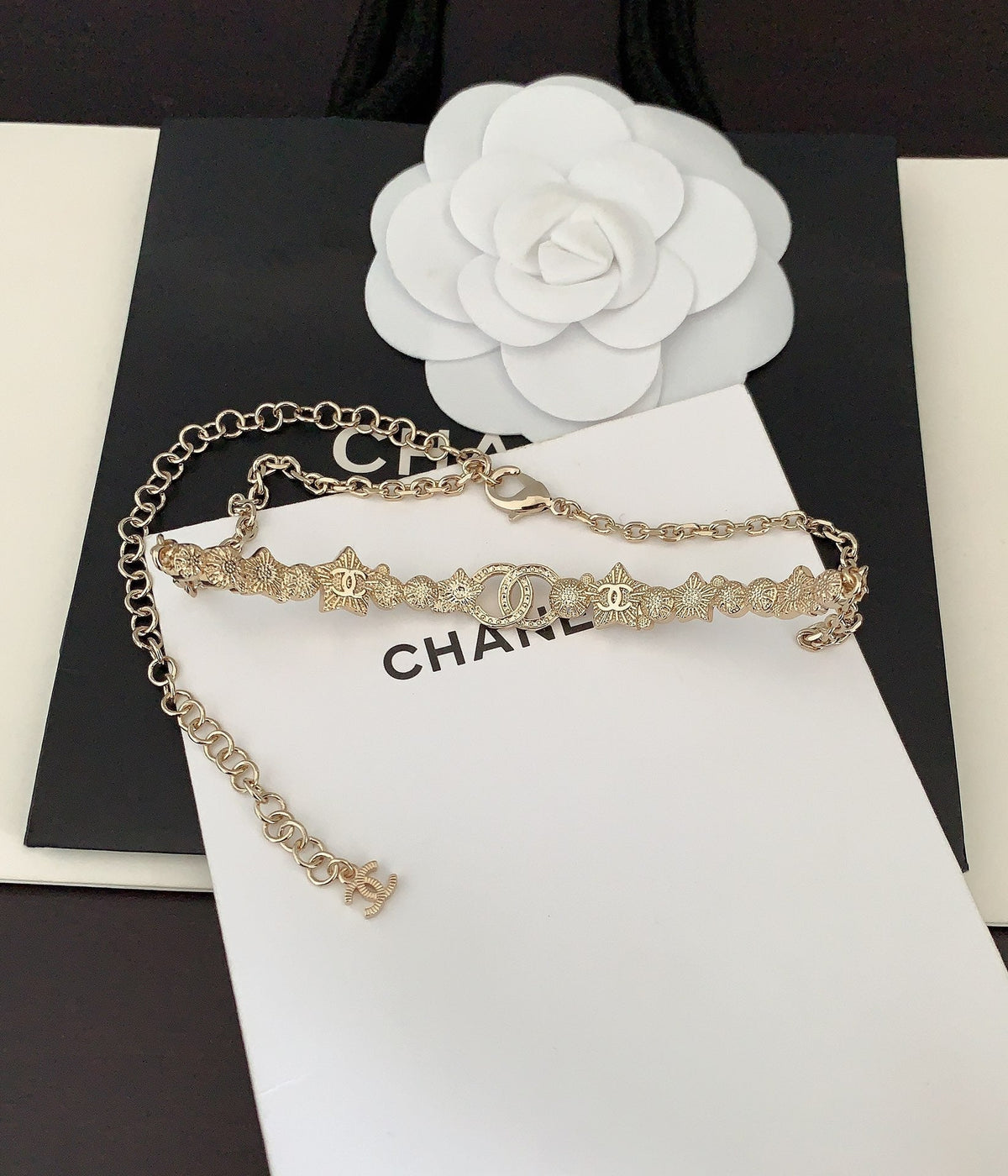 Chanel White Pearl Crystals 18K Gold Necklace
