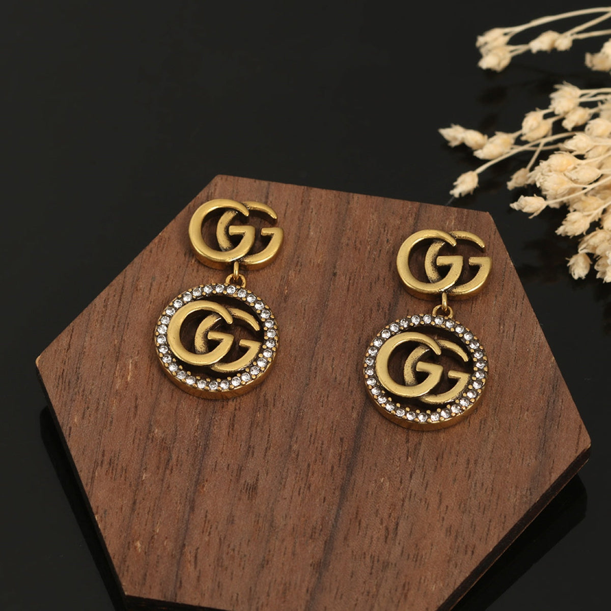 Gucci Double Crystals Vintage 18K Gold Earrings