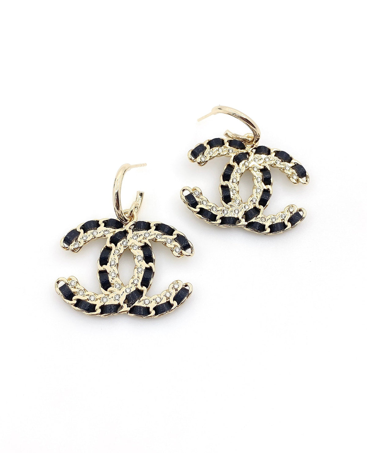 Chanel Pendant Leather 18K Gold Earrings