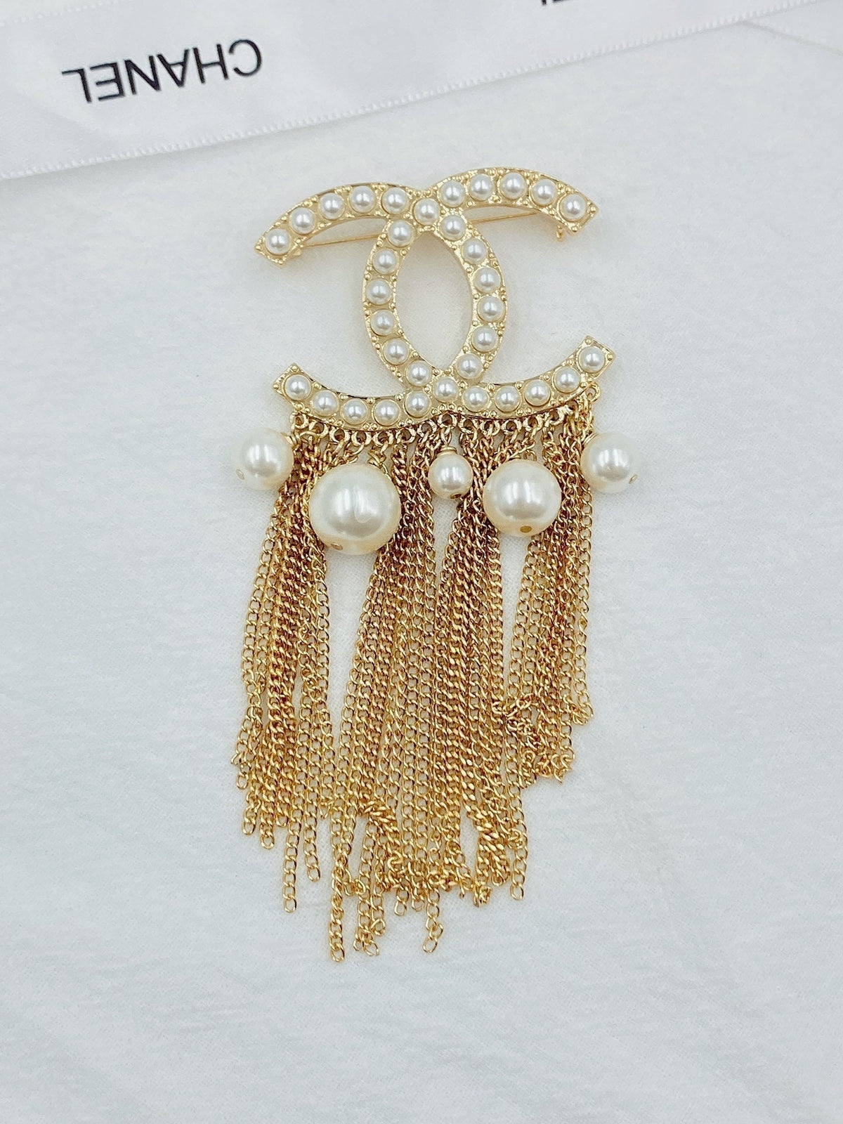 Chanel Pearl Tassel 18K Gold Brooch