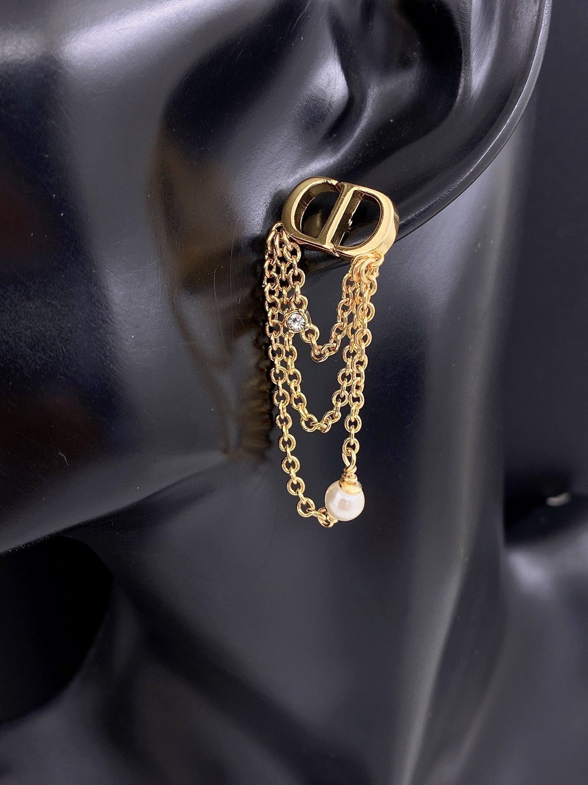 Dior Pearl Chain 18K Gold Earrings